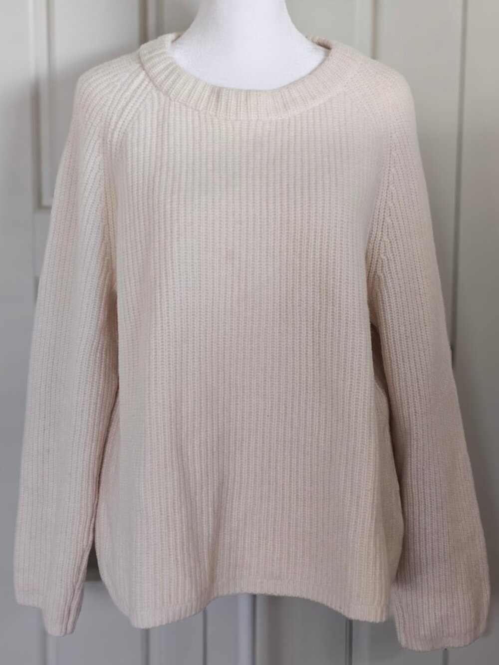 Quince Mongolian Cashmere Fisherman Crewneck Sweater Ivory XL 100% Cashmere
